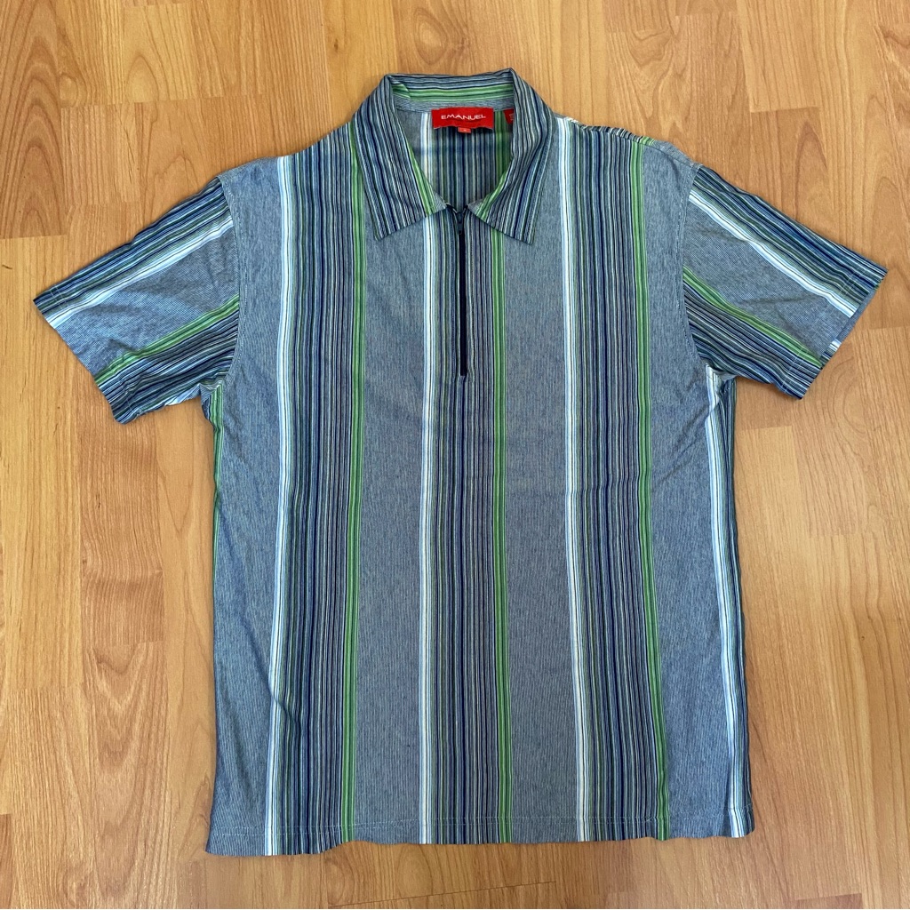 Vintage Emanuel Ungaro Men’s Striped Quarter Zip Polo Shirt Size Small